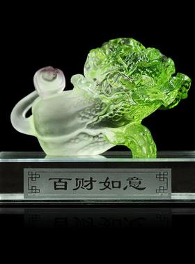 非遗古法琉璃摆件工艺品高档水晶玉白菜招财百财如意乔迁开业礼品
