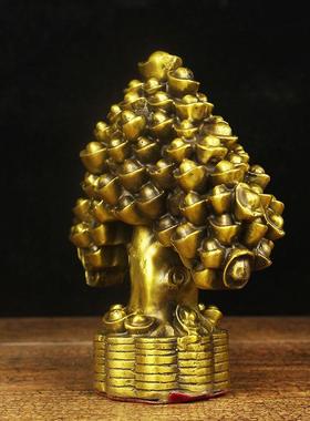 铜摇钱树元宝招来财树发财树家居办公室装饰品摆件礼品开业树纯