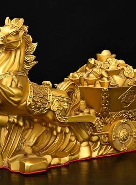 纯铜马拉金箱摆件生肖马开运装饰摆件马上发财黄铜唐马装饰