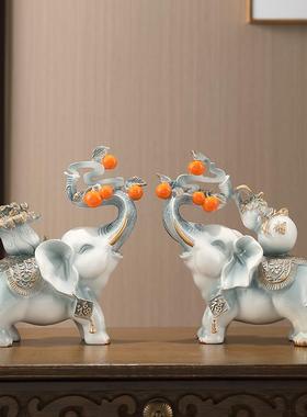 大象摆饰一对吉祥如意创意电视柜玄关客厅装饰品入户吸水招财摆设
