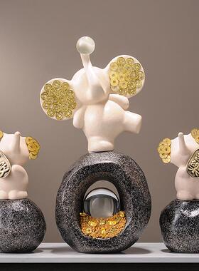 石来运转招财大象摆件玄关电视柜高级感办公室客厅装饰品乔迁礼物