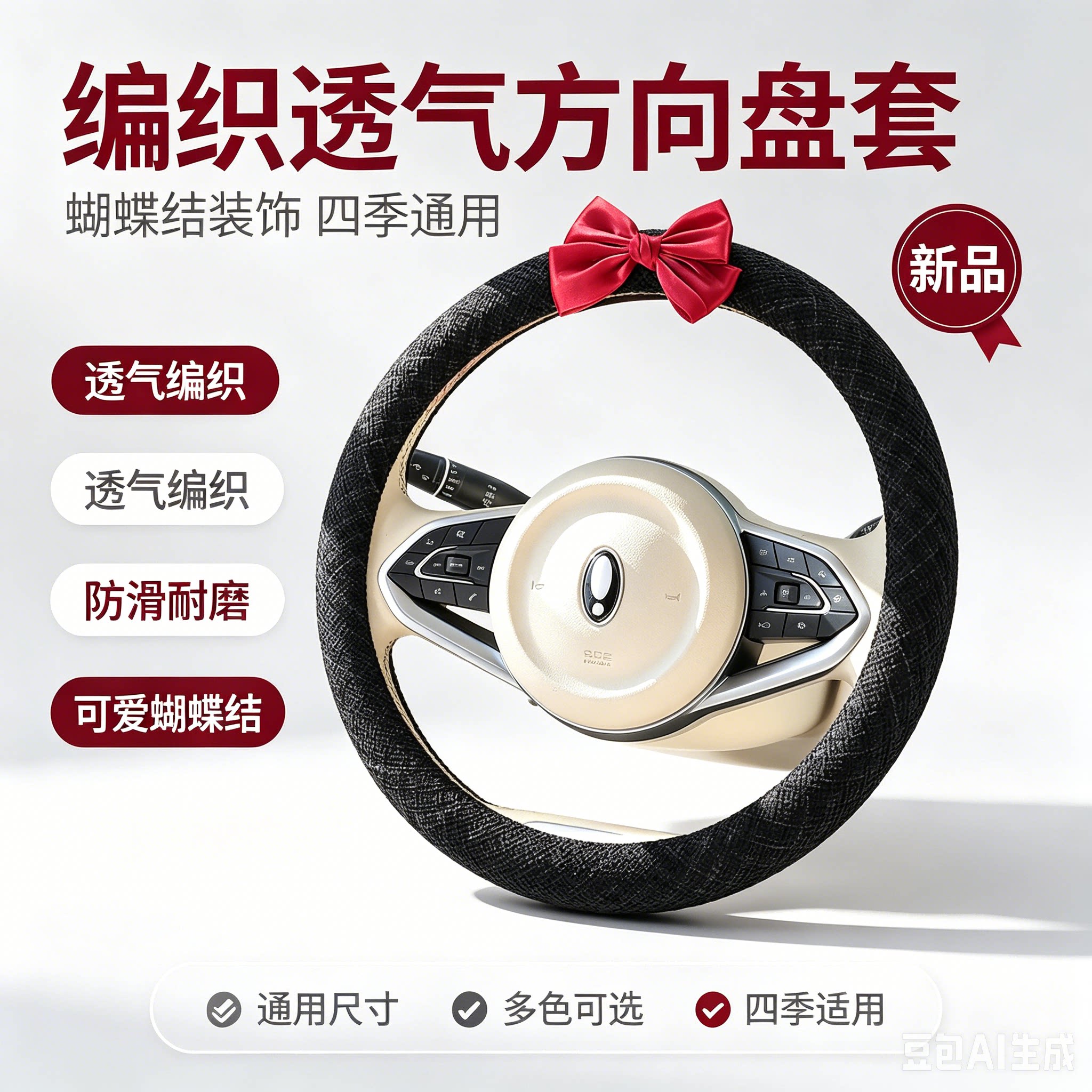 创意可爱卡通汽车方向盘套车载通用春夏季女性耐磨吸汗防滑车把套