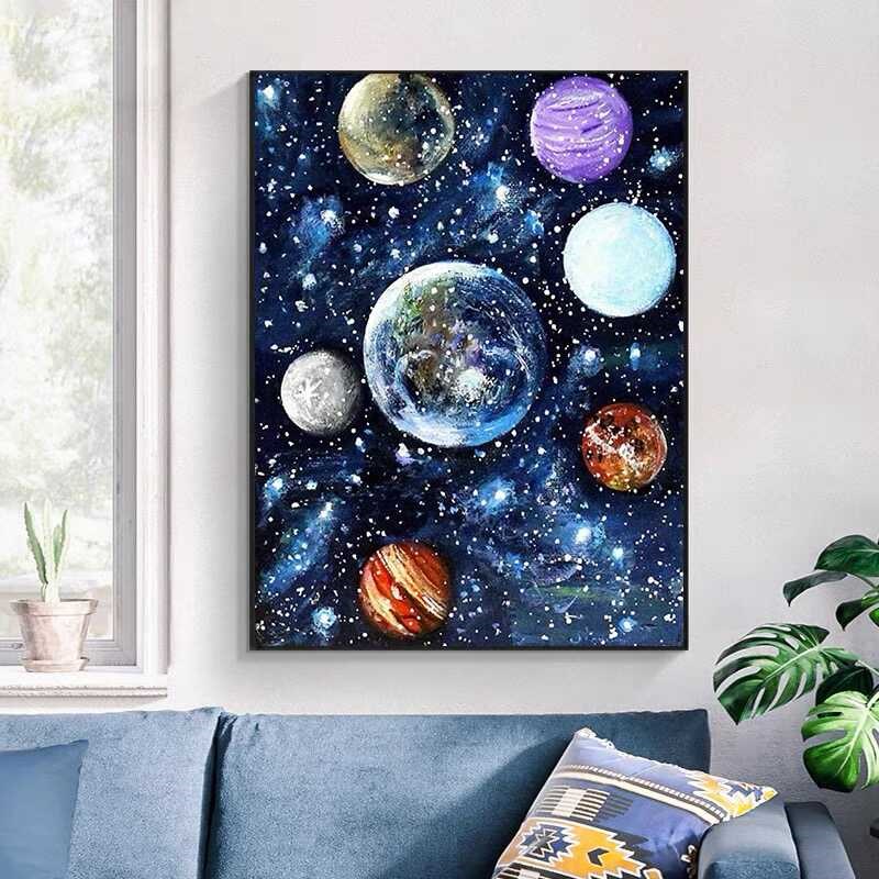 5D满钻新款地h球太阳系星球星空diy钻石画客厅卧室点贴砖石十字绣