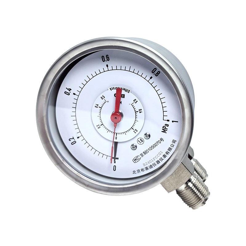 北京布莱迪双针双管差压表YCSH100带后板全不锈钢单针X压力表1.6