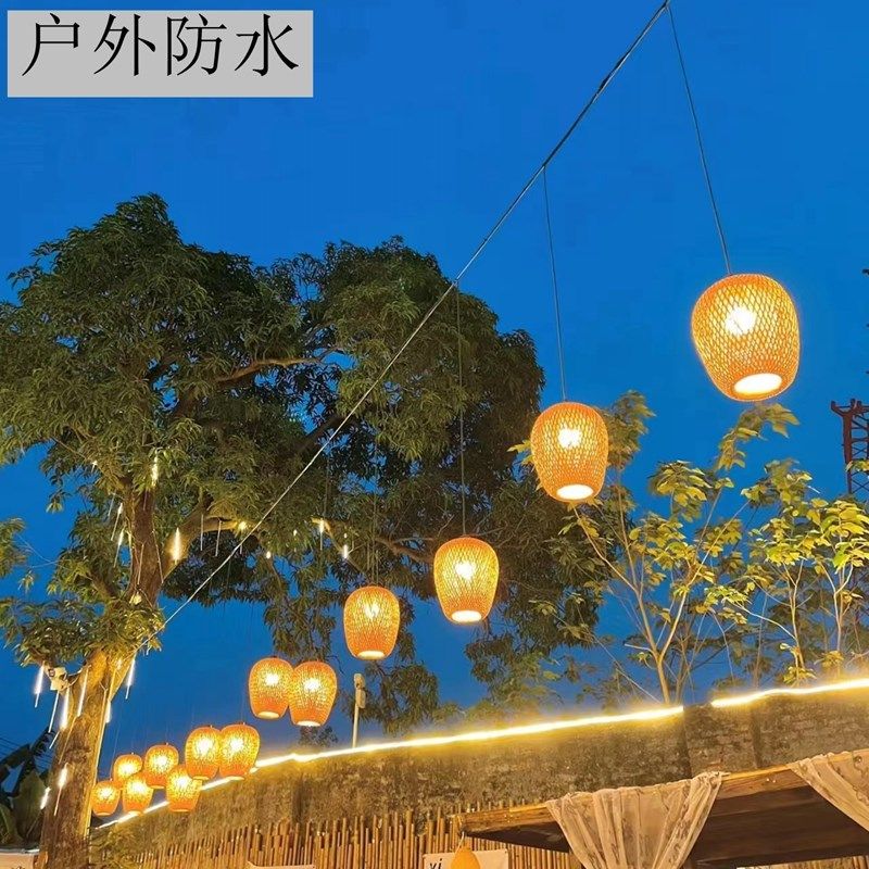 竹编吊灯中式布艺婚庆火锅饭店民宿灯具户外挂树小院门口防水灯笼,家装灯饰光源,餐厅吊灯,淘宝优惠券,粉丝福利购,淘宝优惠卷