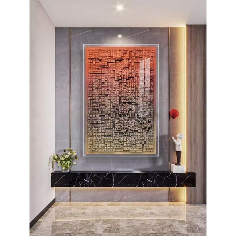 玄关装饰画亚克力罩简约客厅壁画装置样板间抽象立体现代实物挂画