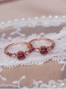 2025新款复古玫瑰石榴石镁铝石调节数字开口时尚女士百搭潮流饰品