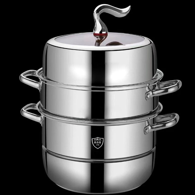 雪糕顶亮光面口径30-32-34CM不锈钢蒸锅多功能蒸馒头燃气灶