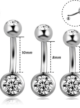 G23钛14G 6/8/10mm杆子双头锆石肚脐钉肚脐环饰品批发 穿刺饰品