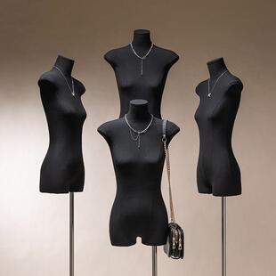 黑色扁身平胸模特道具女服装店橱窗半身人偶假人体模特展示架全身