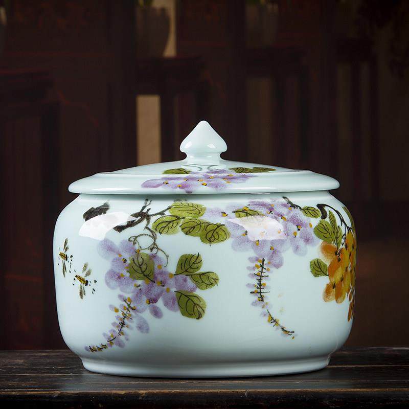 手绘陶瓷茶叶罐大号储存醒茶罐密封罐白茶普洱茶饼罐5-8饼家用,餐饮具,茶叶罐,淘宝优惠券,粉丝福利购,淘宝优惠卷
