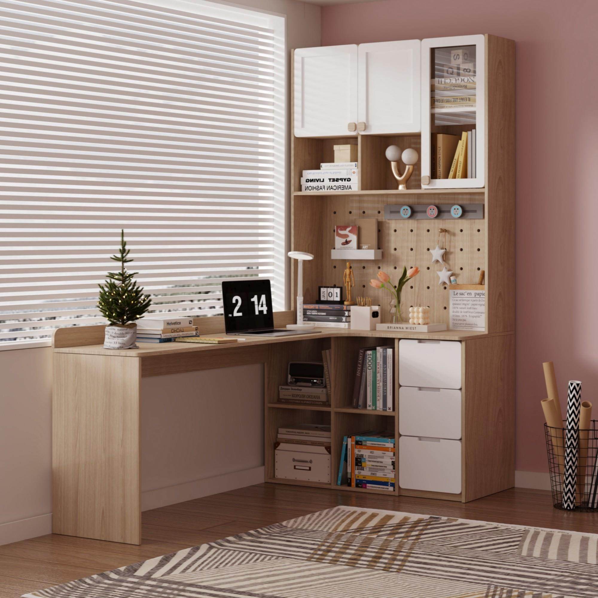 可比熊实木转角书桌书架一体北欧儿童书柜组合学习桌L型电脑桌,住宅家具,转角桌,淘宝优惠券,粉丝福利购,淘宝优惠卷