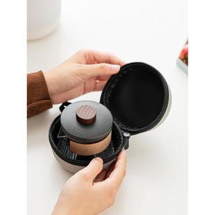 茶壶茶杯家用黑陶手抓壶支持logo定制 玻璃旅行茶具小套一壶二杯装