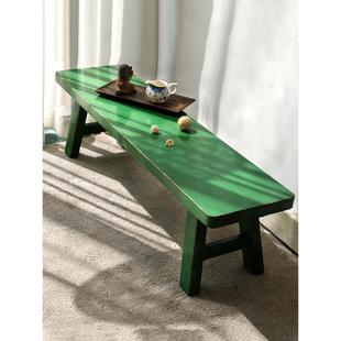 实木换鞋 凳复古彩漆做旧矮长条凳入户门口家用小板凳床尾垫脚凳子