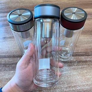 万象车载双层玻璃茶杯带滤网泡绿茶喝水大容量玻璃杯高档送人礼盒