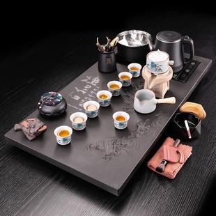 办公室家用会客全自动一体天然整块乌金石茶盘整套茶台 茶具套装