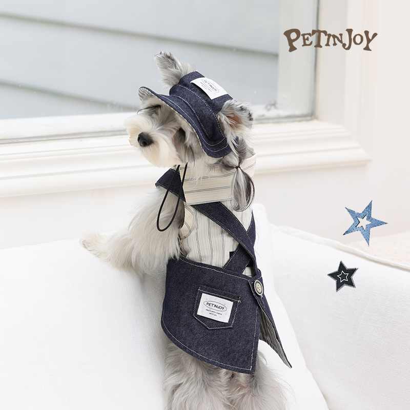 Petinjoy 「航海日志」牛仔背带裙帽子套装春夏新款宠物衣服