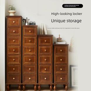 加厚实木覆古抽屉柜夹层柜简单床头柜抽屉储物柜卧室角落狭窄的侧