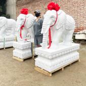 石雕大象一对汉白玉石象看门镇宅招财青石大象别墅公司天然石头象