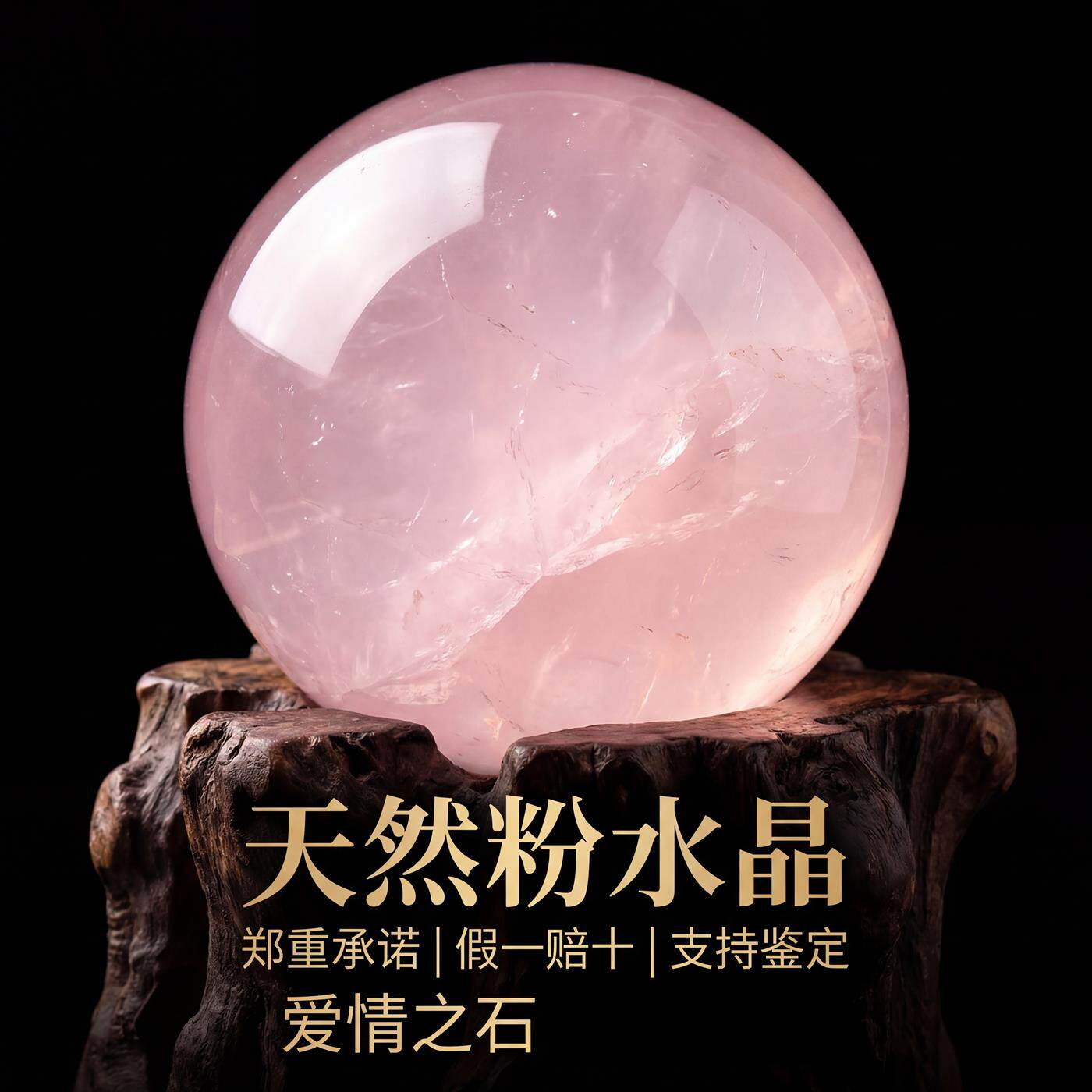 纯天然原石粉水晶球摆件入户玄关招桃花旺姻缘家居卧室轻奢装饰品