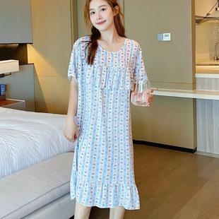 防凸点棉绸睡裙女夏短袖绵绸睡衣孕妇人造棉洋装睡衣裙大尺码可爱