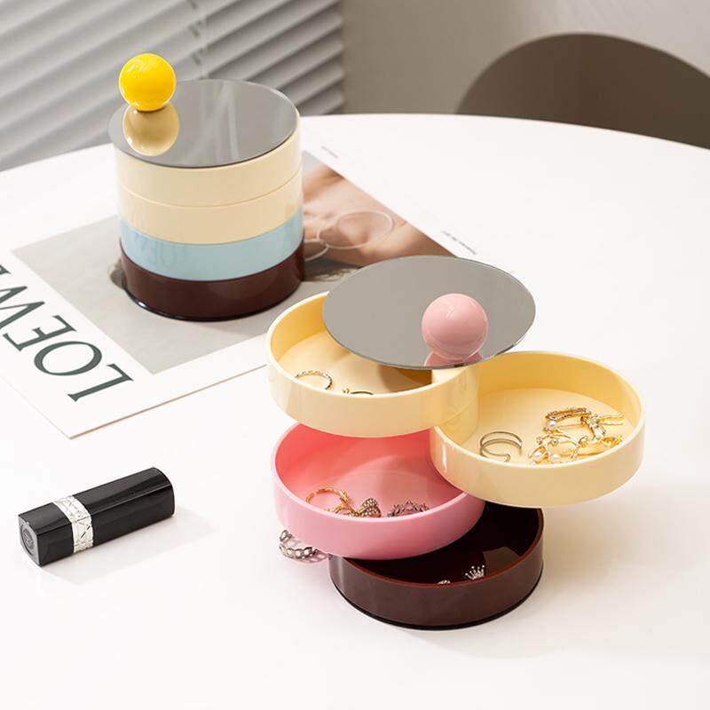 Epeiushome多巴胺可旋转首饰盒桌面收纳盒化妆台整理置物盒带镜子