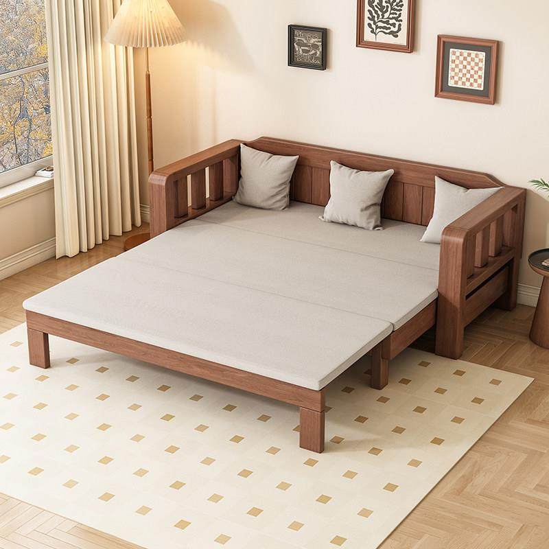 实木沙发床可折叠小户型客厅坐卧两用双人沙发阳台1米2单人抽拉床