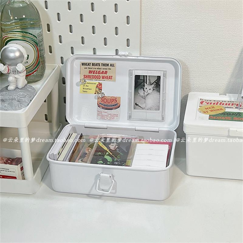 白色收纳盒小卡盒子收纳大容量马口铁盒带盖子便利贴桌面收纳磁吸