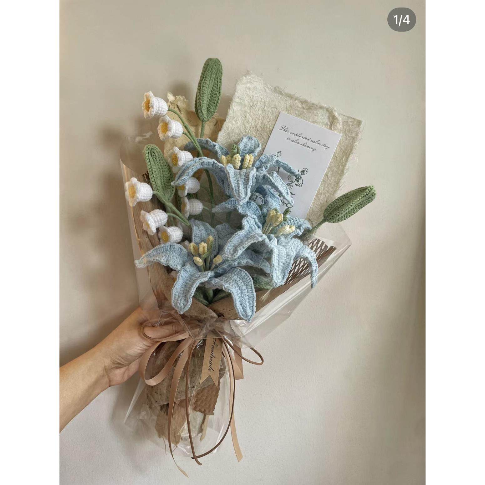 手工编织百合diy钩织花束成品铃兰花毛线 线钩织彷真花送女友闺蜜
