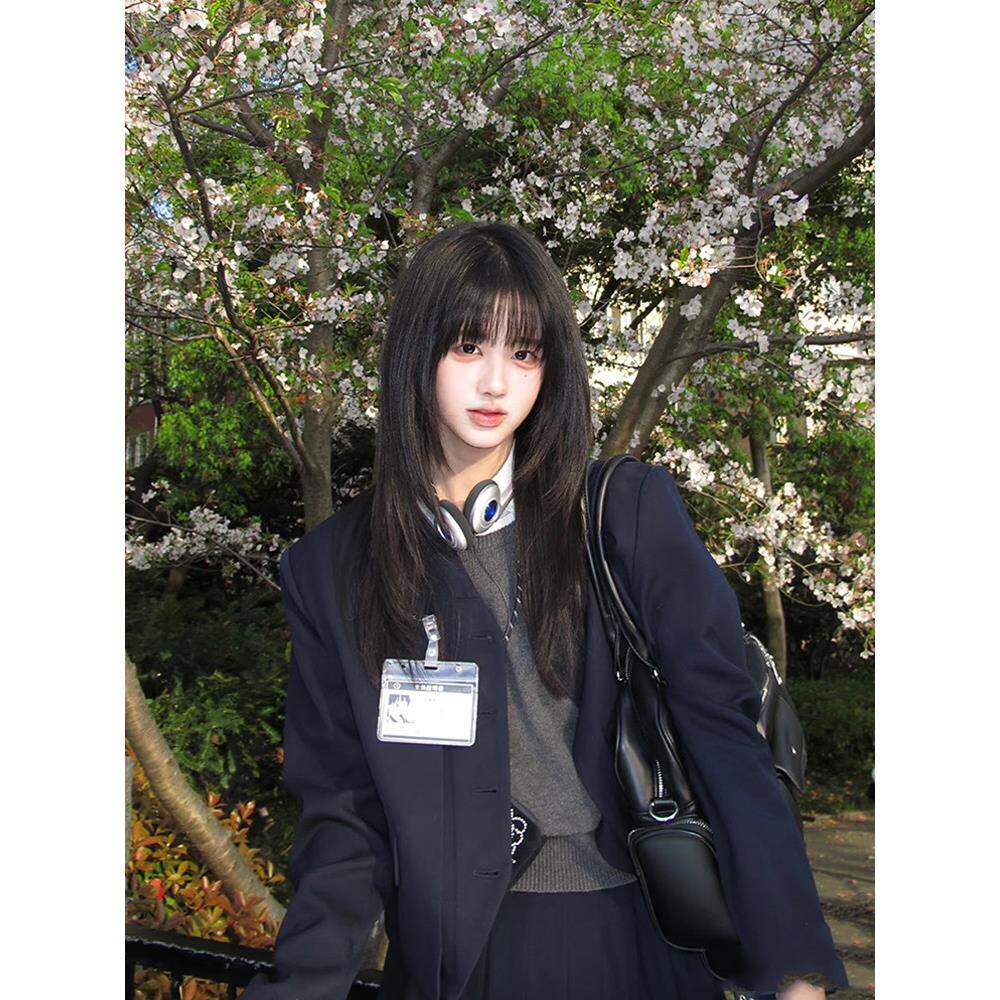 黑色假发女长发新款层次感长直发圆脸lolita自然JK可爱少萝全头套