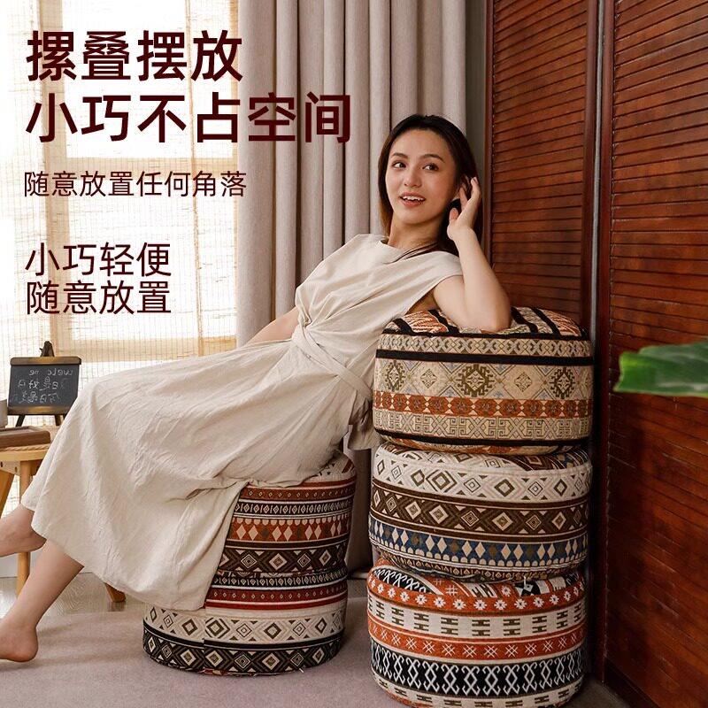 记忆棉坐垫圆形防滑垫地上蒲团飘窗卡座座垫餐椅垫凳垫东南亚风