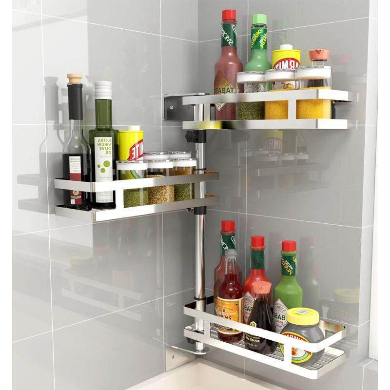 不锈钢厨房多功能置物架可旋转壁挂式免打孔调料用品专用收纳架子