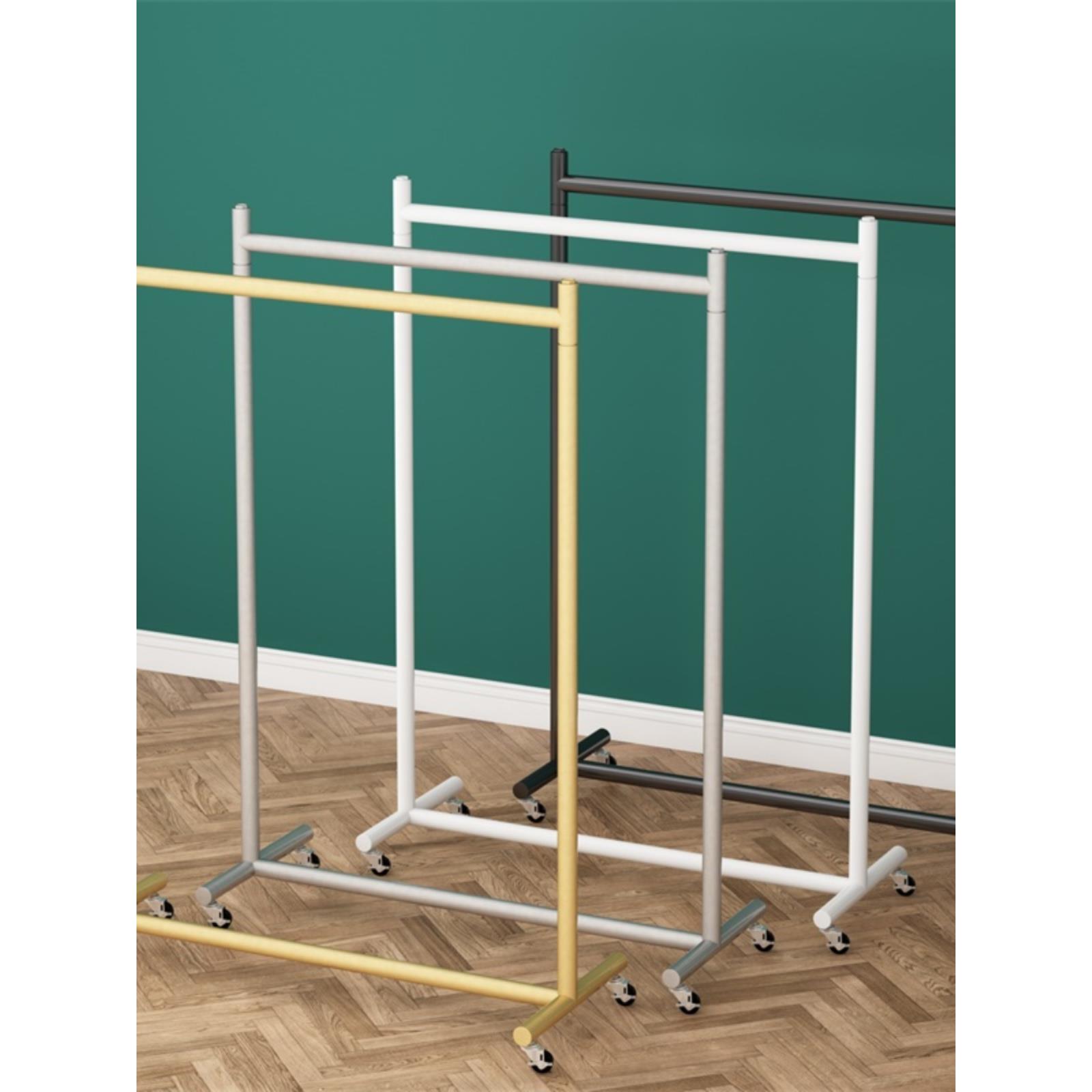 加粗移动家用阳台置地晾衣架简易折叠挂衣架轻奢服装店货架带轮子