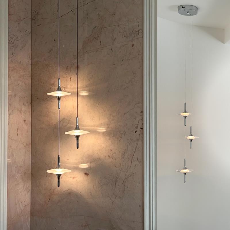 窄楼梯间长吊灯高端水晶星星吊灯覆式楼LOFT吊灯轻奢床头灯饭厅灯