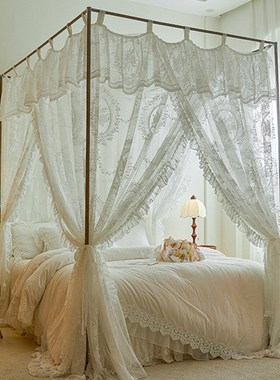 新型落地蚊帐家用卧室2r025新款公主风床帘幔纱加粗支架杆高级纹