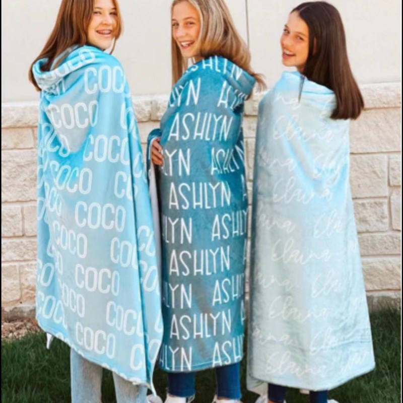 2022风靡亲肤法兰q绒定 制名称+生日毛毯空调毯 盖毯襁褓