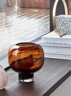 宴赏民宿玻璃花瓶样板房客厅摆件售楼处洽谈区软装创意几何插花器