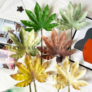 仿真叶子八角金盘叶招财植物枫叶装饰道具树叶假场景亚马逊绿植