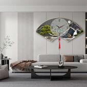 装 饰画挂钟扇形客厅家用现代餐厅大气电视迎客松时钟万年历钟表