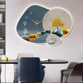 石来运转餐厅装 饰画钟表挂钟寓意大气客厅万年历挂钟静音时钟挂墙