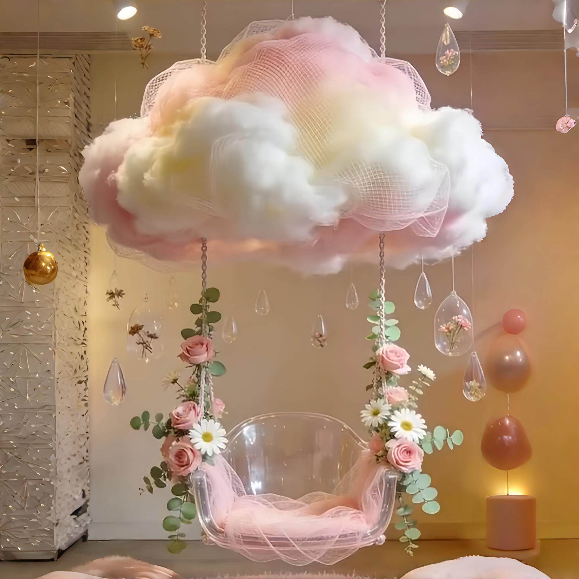 网红梦幻云朵秋千橱窗美陈户外草坪婚庆摄影网红拍照打卡装饰道具
