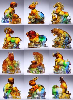 彩釉龙、兔、马、牛生肖摆件，风水吉祥吉祥物，办公室装饰，乔迁