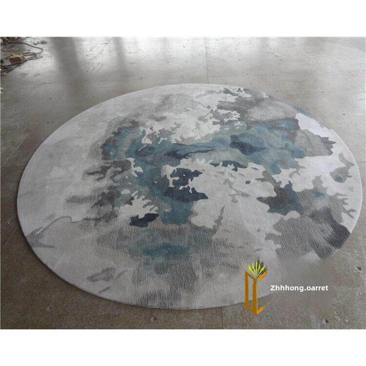 手工腈纶羊毛新中国风水墨画圆形客厅咖啡桌地毯餐厅大厅接待室贵