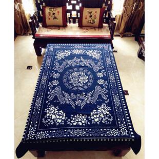 乌镇蓝印花布桌布手工蜡染双面印花覆古桌布休闲 农场茶馆中式餐