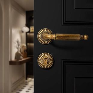 法式复古门锁卧室房间磁吸室内门把手古铜色静音仿古木门房门锁