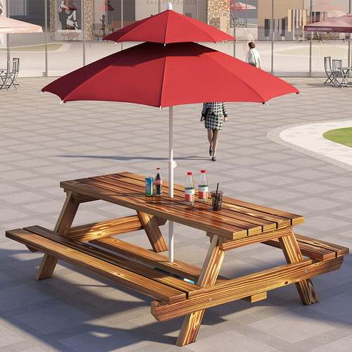 户外桌椅室外庭院休闲 桌椅组合户外商用防水防腐公园实木桌椅组