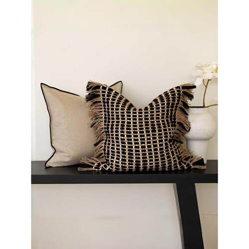 采购产品高端中世纪枕头，亚麻，Wabi-Sabi风格编织大枕套，手工