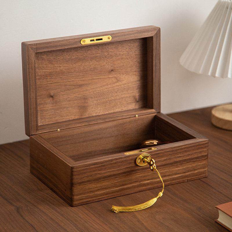 黑胡桃木首饰盒带锁盒家居珠覆古创意杂物化妆品钥匙实木收纳盒子,收纳整理,桌面收纳盒,淘宝优惠券,粉丝福利购,淘宝优惠卷