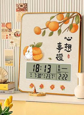 2024年新款台钟万年历时钟画静音智能电子钟带温度可定时闹钟摆台