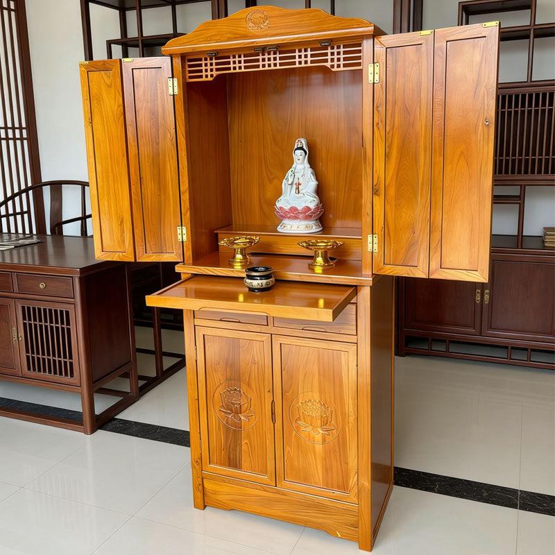 榆木新中式实木佛柜加门神龛柜家用带门佛龛神台佛龛立柜供桌佛桌